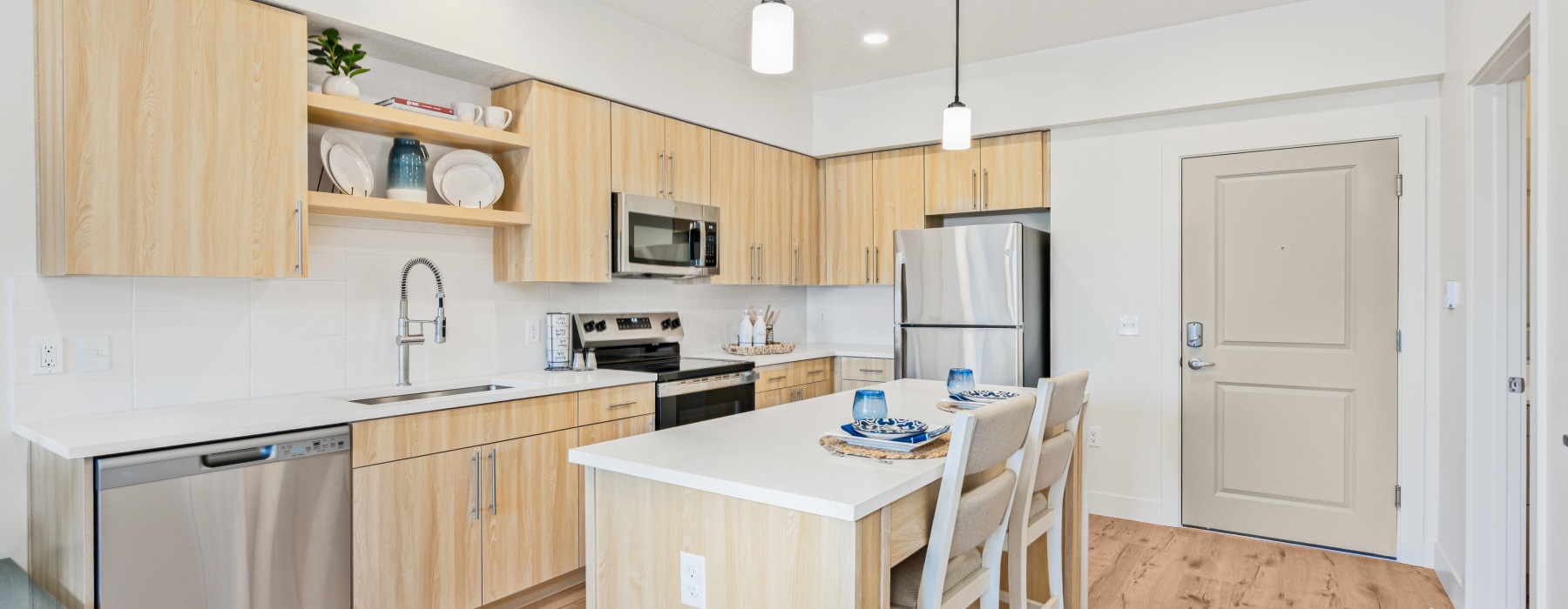 bright and modern kitchen with ample counter space